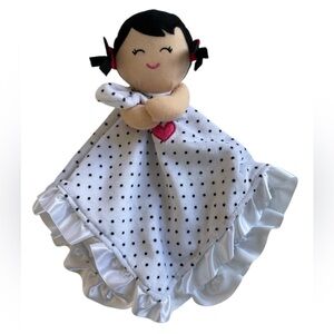 Carter's Girl Doll 15" Lovey Blanket White Black Dot Rattle Satin Ruffle 2012